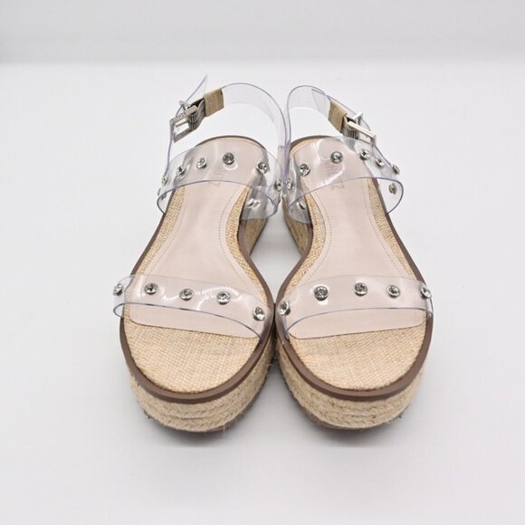 SCHUTZ Cristiane Espadrille Platform Wedge Sandals Womens Sz 7 Clear Rhinestone - Picture 3 of 10